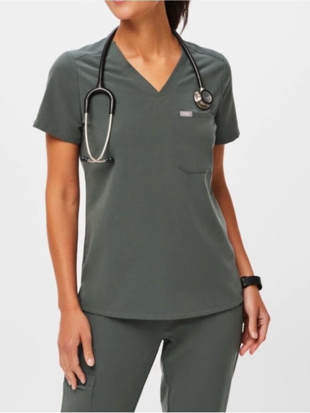 Figs Bonsai Green V‑Neck Scrub Top and Livingston Basic scrub pant